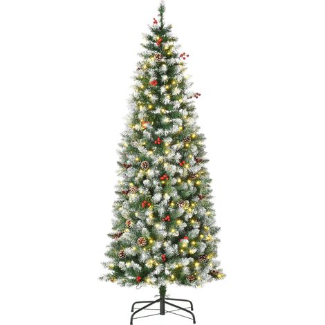 Sapin de Noël artificiel de 180 cm, sapin artificiel avec éclairage LED, neige artificielle, 618 branches, décoration de sapin de Noël avec support en acier pour usage intérieur (1/5)