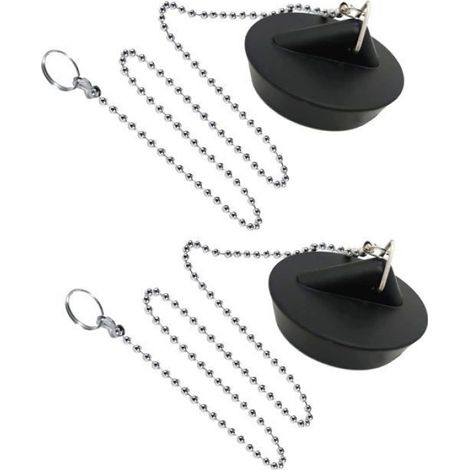Bouchons d'évier - - 44 mm - Lot de 2 - Universel PVC - Chaîne inox (1/4)