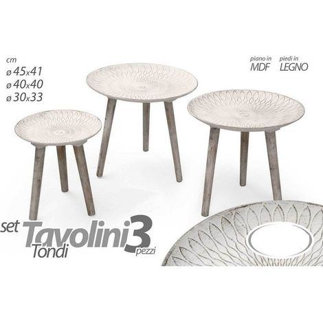 Set 3pz Tavolini Legno Salotto Giardino Anticals ø45-40-30cm Tondi 783982 (1/2)