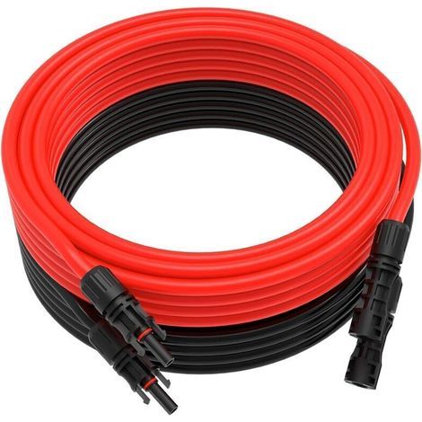 Cable Solaire 6mm²/4mm², Cable Panneau Solaire 5m, Rallonge Câble Solaire, Câble d'extension pour Panneaux Solaires Systèmes (Rouge + Noir) (1/4)