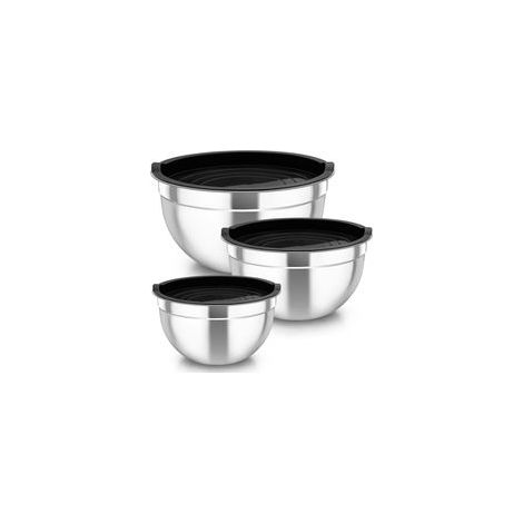 Lot de 3 bols mélangeurs en acier inoxydable avec couvercle hermétique, ensemble de bols noirs parfaits pour la cuisson/la préparation/le service, 4,5 l/2,5 l/1,5 l, passe au lave-vaisselle