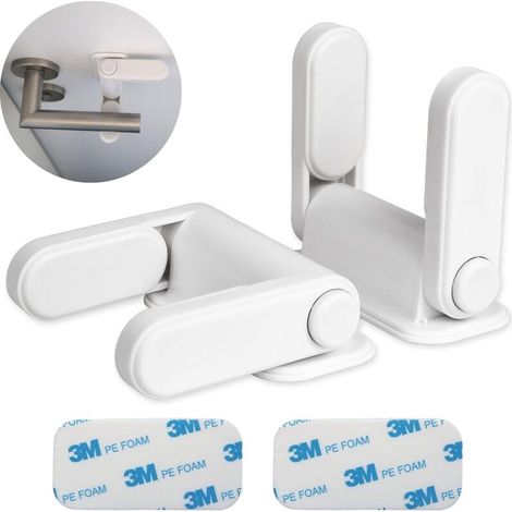 Verrou de poignée de porte, compatible avec barre de porte, lot de 2, blanc, anti-ouverture, pour portes et fenêtres (1/5)