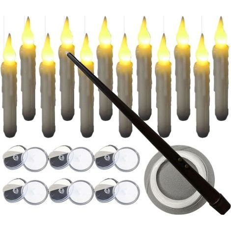Bougies flottantes avec télécommande baguette magique, lot de 12 bougies LED sans flamme à effet scintillant, fonctionnant sur piles, inspirées de Harry Potter, jaunes (1/5)
