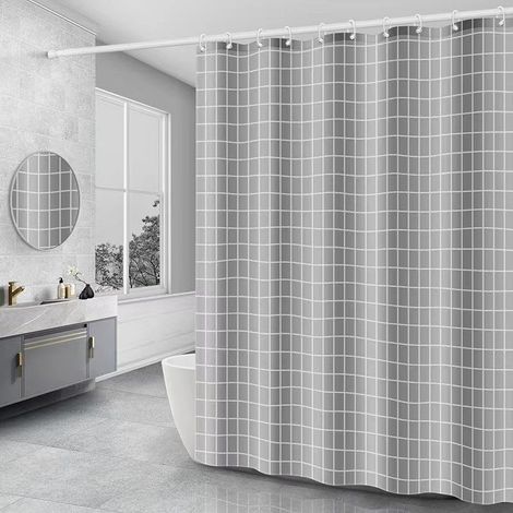 Duschvorhang, schimmelresistent, wasserdicht, 180 x 200 cm, waschbar, antibakteriell, aus Polyestergewebe, inklusive 14 Duschvorhangringen - Crezuo (1/4)