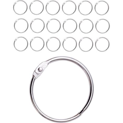 Lot de 20 anneaux de rideau de douche avec crochets en métal - Anneaux ronds ouvrables de 50 mm pour rideaux, salle de bain, maison, classeurs - Métallique (1/5)