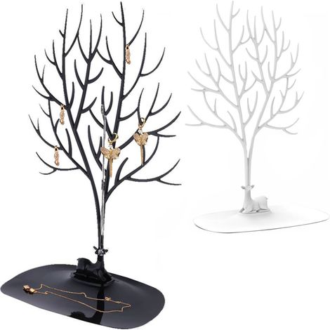 Présentoir à bijoux en forme d'arbre, 26 x 42 cm, noir ou blanc, pour colliers, bracelets, bagues, montres (1/5)