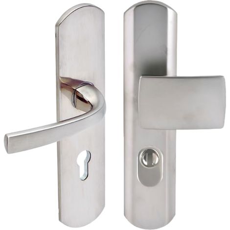 Poignée de porte blindée sur Plaque pour porte d'Entrée - Version Clé I - Entraxe 195 mm - Matériau Zamak Résistant - Finition Chrome Velours (1/5)