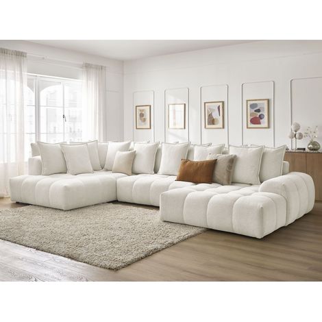 Bobochic – Canapé panoramique convertible coffre EVEREST – Tissu chiné – 6 places – Longueur 423cm – Largeur 212cm – Hauteur 90cm – Confort moelleux (1/5)