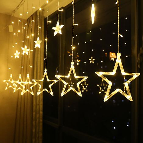 Guirlande lumineuse LED 12 étoiles, rideau lumineux, guirlande de Noël, rideau d'étoiles, 138 LED, 8 modes d'éclairage pour intérieur et extérieur, Noël, fêtes, décoration, mariage, jardin, balcon (1/5)