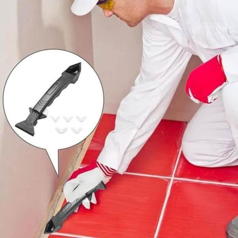 Grattoir À Calfeutrage - Tête Amovible - 5 Embouts En Silicone - Pour Coulis Sur Verre Métal Carrelage - 1 Pièce (1/4)