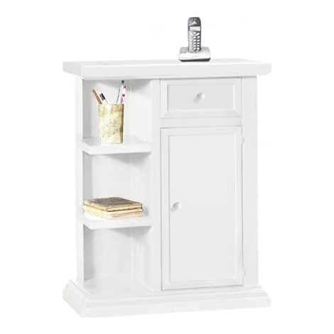 MAURY'S MOBILE PORTA TELEFONO ARTE POVERA IN LEGNO 60 X 36 X H73 CM BIANCO (1/2)
