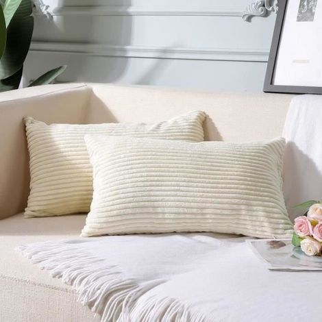 Kissenbezug - 30 x 50 cm - Cord-Samt - Beige - 2er-Set