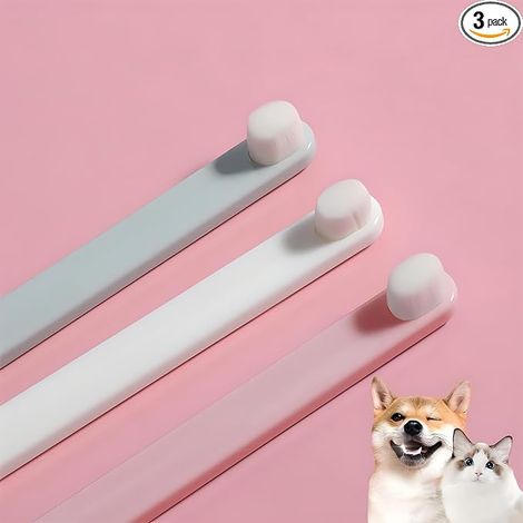 Lot de 3 brosses à dents extra douces pour chien et chat - Brosses de nettoyage dentaire pour chiot, petit animal de compagnie et chat - Santé dentaire (blanc/vert/rose)