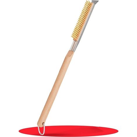 Four à pizza et brosse à pierre avec grattoir 21 po - Nettoyez entre chaque cuisson Long manche en bois robuste Facile à utiliser (1/4)