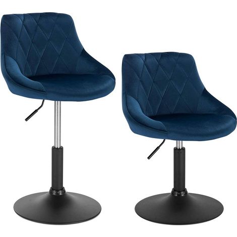 WOLTU 2er-Set Barhocker Sitzhocker Tresenhocker Barsessel Loungesessel Polsterstuhl mit Rückenlehne aus Samt und Metall höhenverstellbar drehbar Blau (1/5)