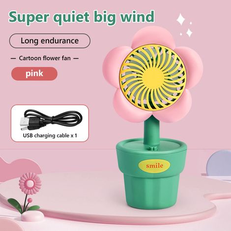 Ventilateur USB en forme de pot de fleur - 5 V - pour intérieur et extérieur - rose - unité (1/3)