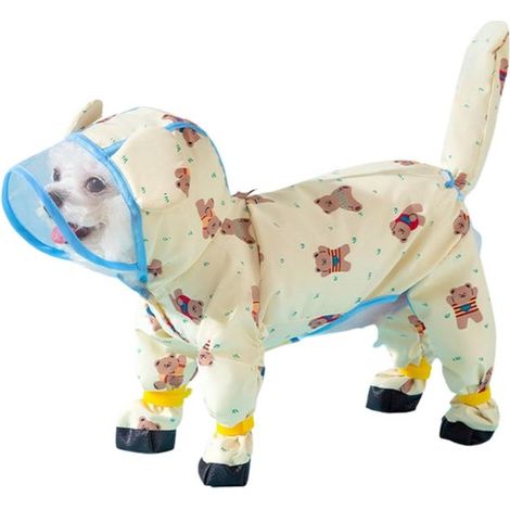 Hunde-Regenmantel – Wasserdicht – Rundumschutz – 4 verstellbare Beine – Für kleine bis mittelgroße Hunde – mit Kapuze – Reflektorstreifen, Leinenöffnungen – XL Gelb (1/5)