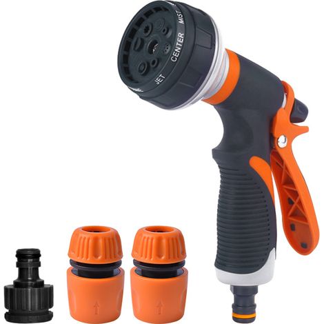 Pistolet d’Arrosage 8 Modes Haute Pression avec Contrôle Débit pour Jardin Lavage Voiture Nettoyage Animaux