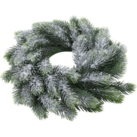Künstlicher Spritzguss Tannenkranz mit Schnee halbgebunden - 37 cm - Weihnachts Türkranz mit naturgetreuen Tannenspitzen
