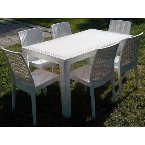 Set Garden Tavolo 140x80 cm con 6 Sedie impilabili resina da Giardino Bianco (1/3)