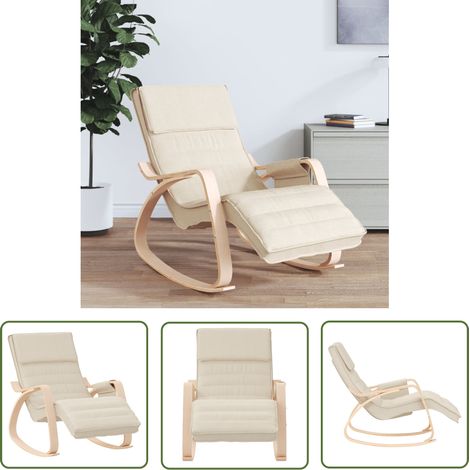 The Living Store Schaukelstuhl Creme Stoff - Schaukelstuhl - Relaxsessel - Gartenstuhl - Esszimmerstuhl - Wohnzimmerstuhl (1/5)