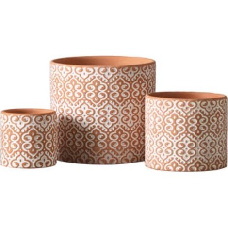 Lot de 3 Pots de Fleurs Bohème en Terre Cuite Rouge – Cache-Pots Décoratifs en Céramique, Intérieur et Extérieur
