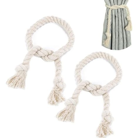 2 Attaches de rideau en corde de coton, crochets de voilage faits main, embrasses de rideau avec noeud, pinces pour stores, accessoire de fixation pour salon, chambre, café (1/5)