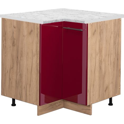 Eckunterschrank Fame-Line, Bordeaux Hochglanz, 80.5 cm, AP Marmor, Vicco