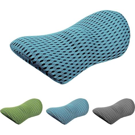 Coussin lombaire ergonomique en mousse à mémoire de forme, soulage les douleurs dorsales, respirant, amovible et lavable, idéal pour les chaises de bureau, les sièges de voiture et les lits (bleu) (1/5)