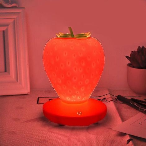 pice LED changeant de couleur mignon toucher fraise veilleuse lampe de table pour chambre, commode, salon, chambre d'enfant, bureau, dcorations et (1/5)