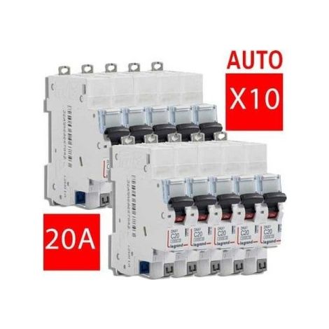 Lot de 10 Disjoncteur Phase+Neutre DNX³4500 6kA arrivée et sortie borne automatique - 1P+N 230V 20A courbe C - 1 module