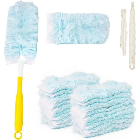 32 Pièces Plumeau Poussière Recharge Kit, Recharges Plumeau Duster, Compatible Swiffer, Microfibre, Poignée et Telescopique, pour Bureau, École (1/5)