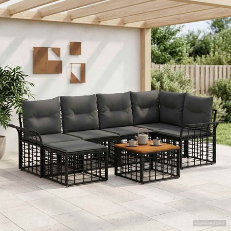 vidaXL Set di divani da esterno 7 pz Nero e Grigio scuro (1/5)