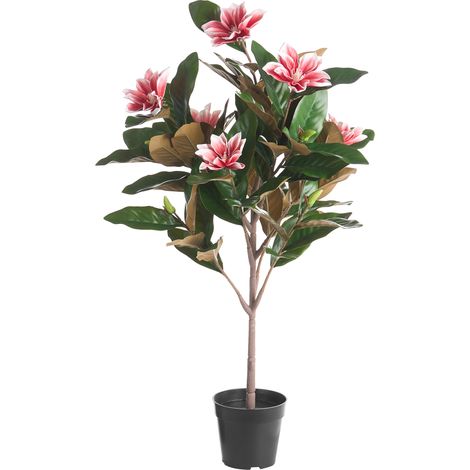 Planta artificial en maceta con flores decoración moderna de plástico para interiores hecha a mano 90 cm rojo Magnolia Tree (1/5)