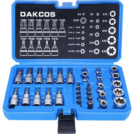 Jeu de 34 Coffret douilles Torx femelle E4-E20, Embout Torx T10-T60 (1/5)