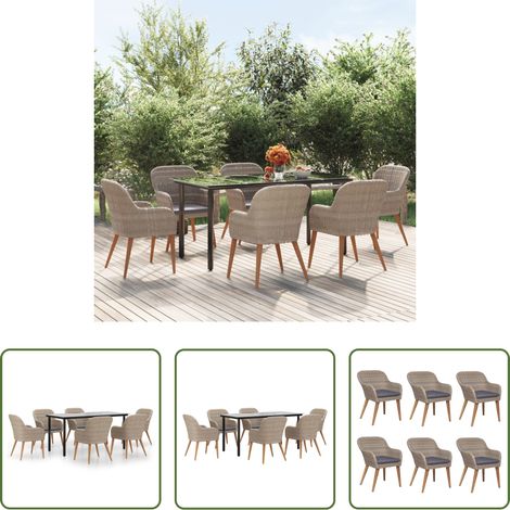 Salle à manger extérieur - Ensemble à manger de jardin et coussins 7 pcs Marron (1/5)