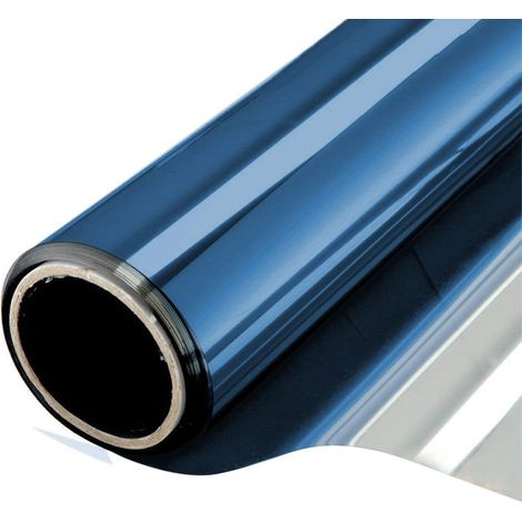 Lámina unidireccional para ventanas (privacidad), 500 x 50 cm, reflectante, montaje electrostático, control térmico, protección UV, azul-plata (1/5)