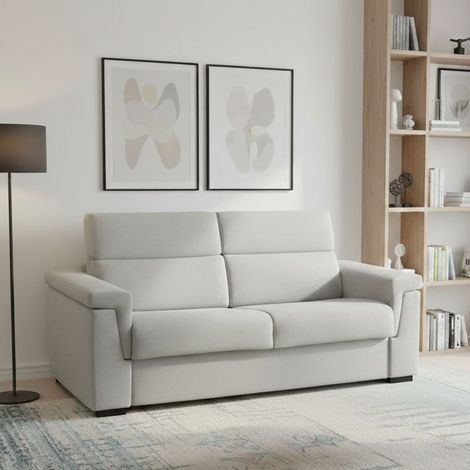 Dmora - Sofá cama 3 plazas Nus, Sofá convertible para salón, acolchado, desenfundable, calidad 100% Made in Italy, 225x95 h100 cm, Gris claro (1/5)