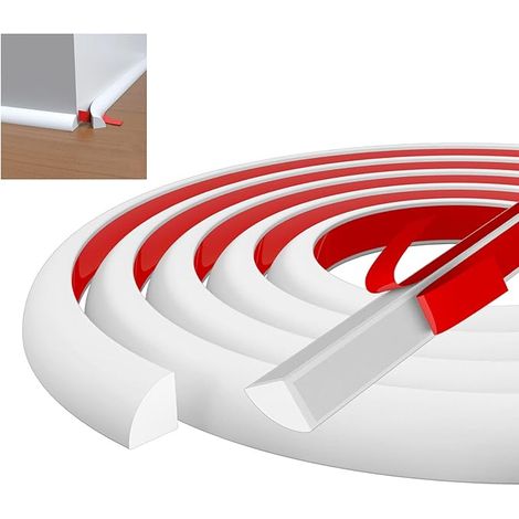 Moulure Murale, Quart de Rond Plastique, Moulure Flexible Auto Adhesive, Joint Décoratif de Baignoire TPE, Moulage Souple Autocollante Plafond, Mur, Sol, Bords de Carrelage (Blanc) (1/5)