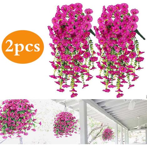 2-Pack Artificial Hanging Morning Glory - 75 cm - Fake Flower Garland - Home, Garden & Wedding Decor - Hanging Fake Flowers (Purple) (1/5)