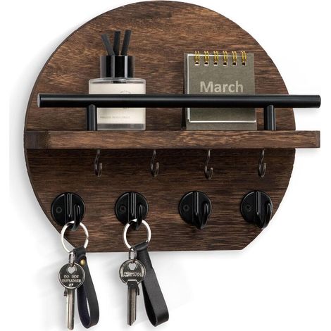 Porte-manteau mural 25cm avec étagère – 4 crochets – Étagère murale / Étagère suspendue – Pour salle de bain, entrée, cuisine (1/5)