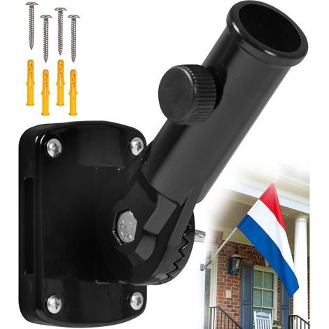Support mural réglable pour mât de drapeau, fixation robuste avec kit de montage, support multifonctionnel pour mâts de 1 pouce, adapté à l’extérieur, noir (1/5)