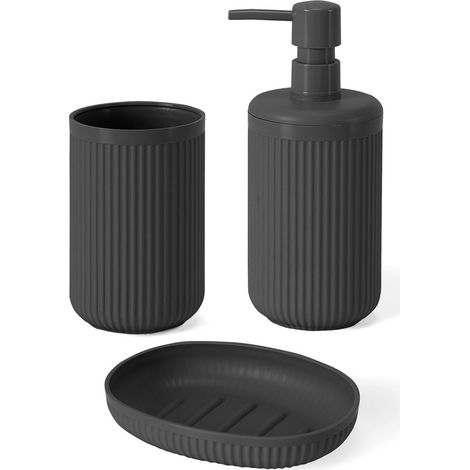 Set accessori bagno 3 pz con dispenser portaspazzolino e portasapone grigio cannettato Arizona (1/5)