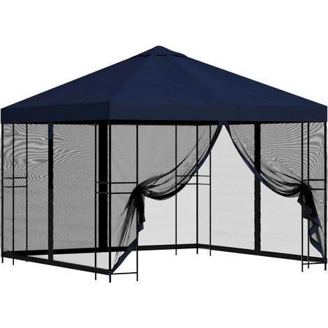 vidaXL Garden Gazebo with Sidewalls 3 x 3 m Blue Polyester and Steel