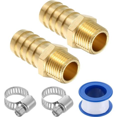 2Pcs Laiton Tuyau Cannelé Raccords, 5/8" x 3/8" NPT Mâle Connecteur avec Colliers Serrage pour Eau Carburant Gaz Pétrole Transport - (1/5)