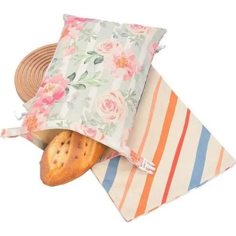 Sac pain - Cire d'abeille - Lin coton - Double couche - Nid d'abeille gris (1/5)