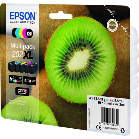 Epson Kiwi 202XL cartouche d'encre 1 pièce(s) Original Rendement élevé (XL) Noir, Photo noire, Cyan, Magenta, Jaune (1/3)