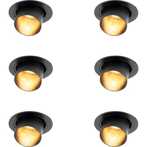 Set of 6 Modern Recessed Spotlights Black Round Tiltable - Installa