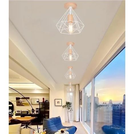 Lot de 4 Retro Plafonnier en Cage Diamant Fer Couloir,E27 Lampe Plafonnier Vintage Industriel Style Edison pour Salon Chambre (1/4)