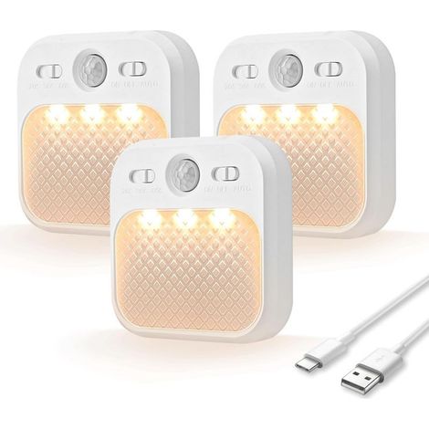 Lampe Detecteur de Mouvement Interieur, Veilleuse Enfant LED avec 3 Couleurs de Lumière, Magnétique Adhésive pour Couloir, Escalier, Chambre, Salon, 3 pièces [Classe énergétique A+++] (1/5)